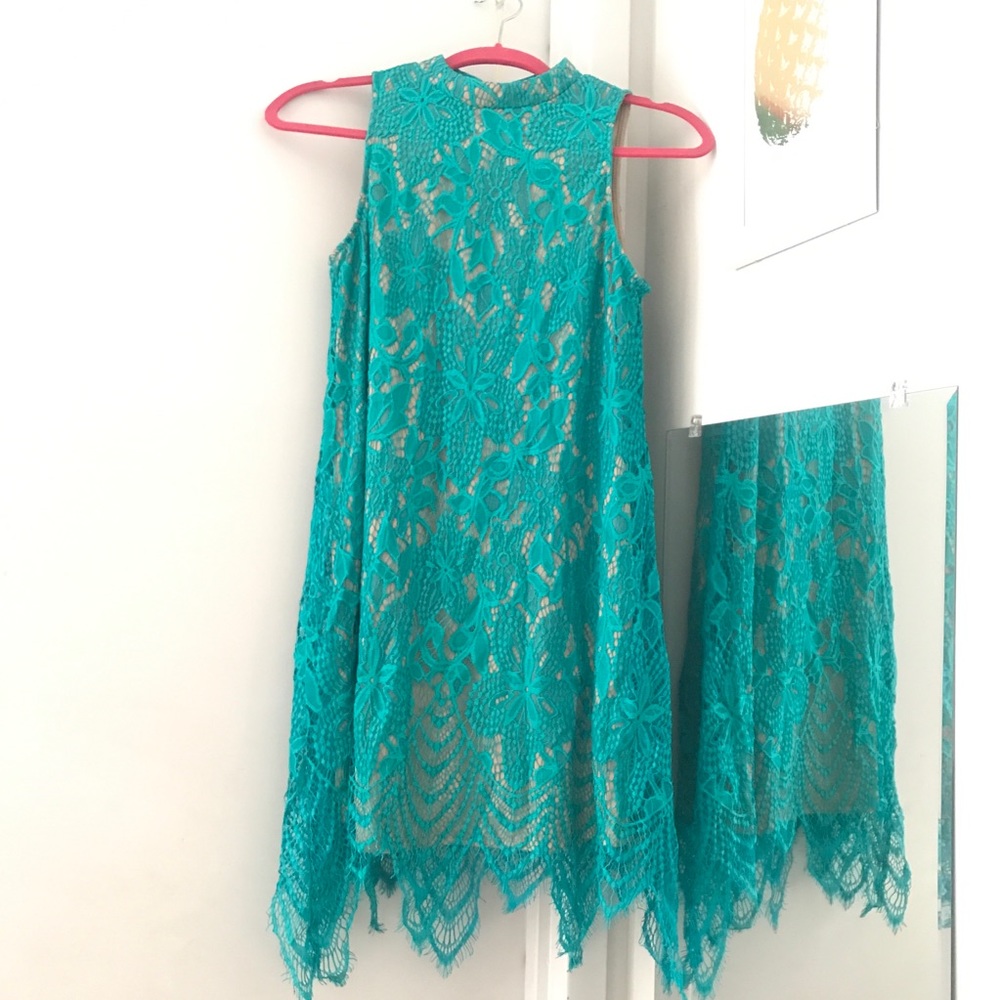 Turquoise / Teal lace evening dress